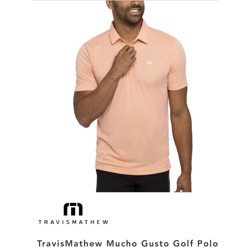 TravisMathew Mucho Gusto Golf Polo Mens Large Peach Orange Pima Cotton Shirt